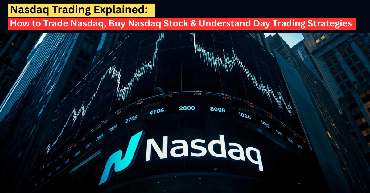 Professional trader analyzing Nasdaq stocks on multiple monitors