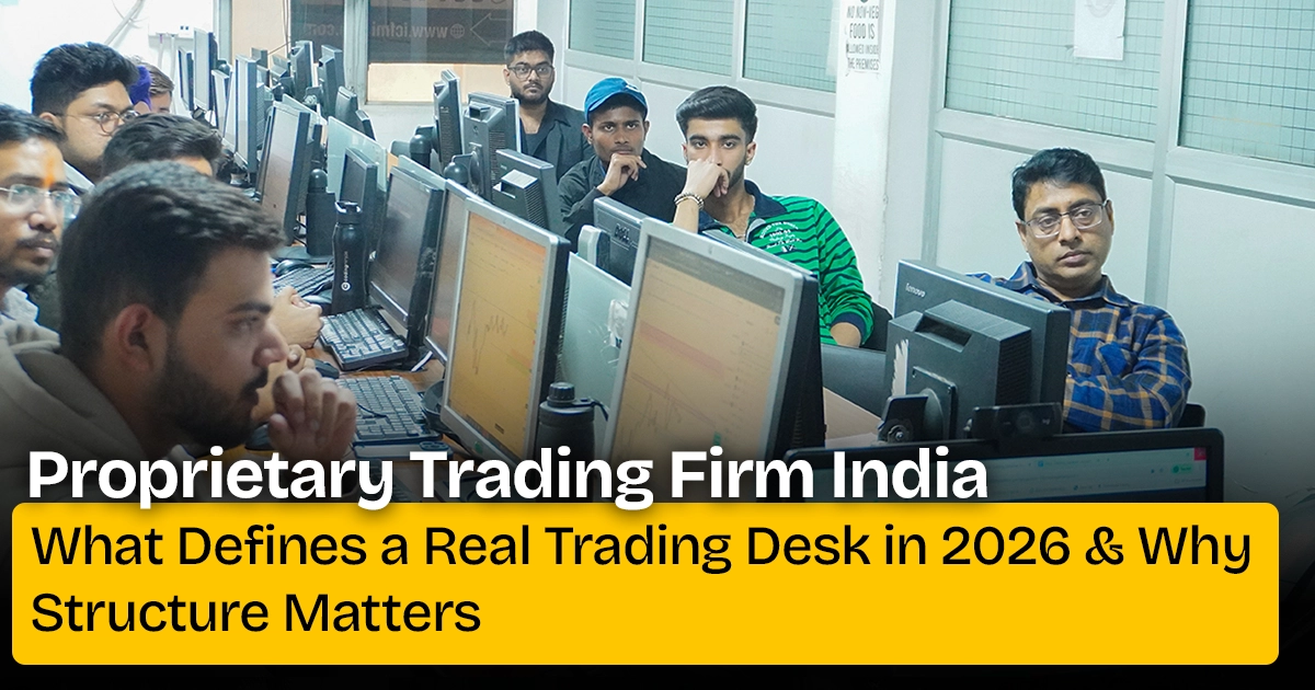 Proprietary trading firm India concept showing structured trading desk and risk layers