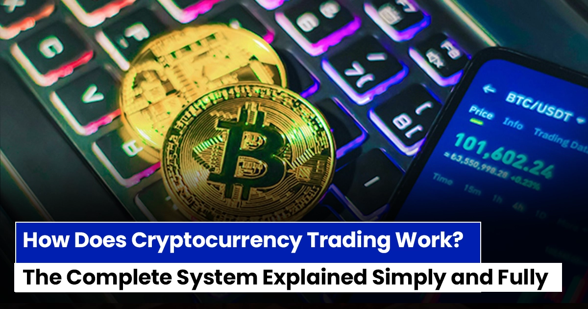 How does cryptocurrency trading work — Bitcoin coin and crypto price chart on trading screen