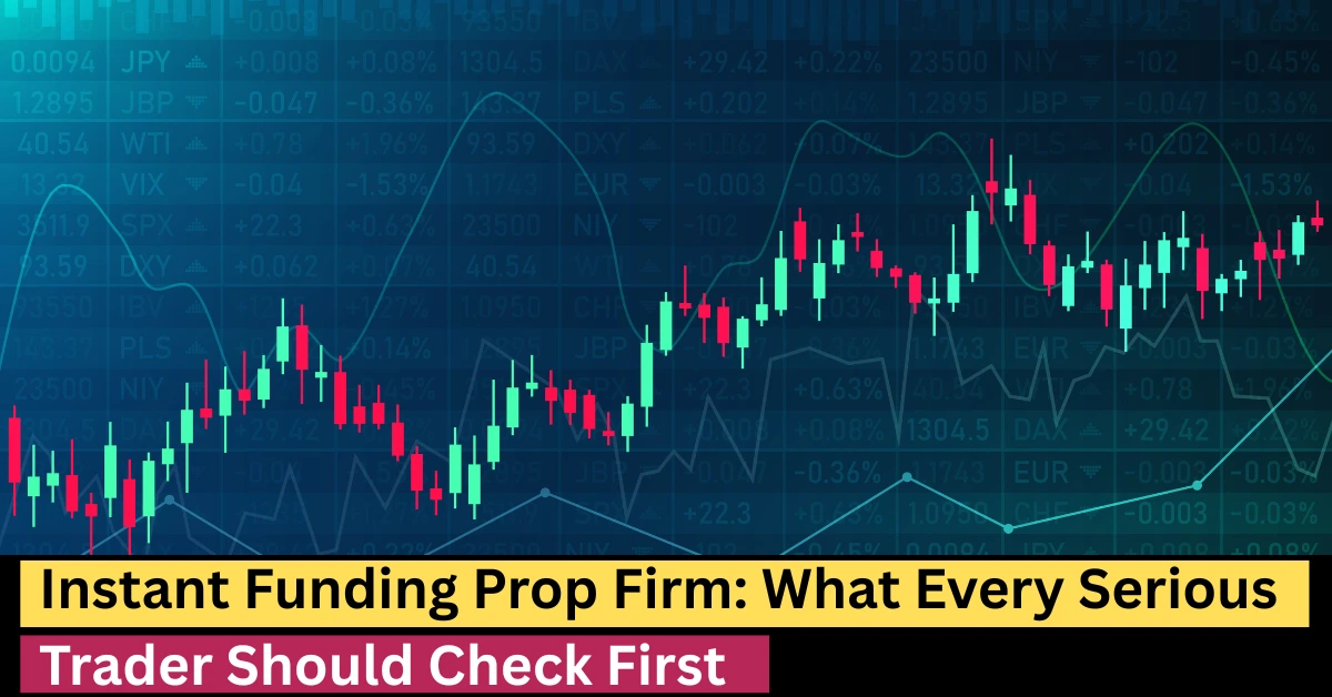 Instant funding prop firm guide showing trader checking rules, risks, eligibility and structured prop trading opportunity before applying.