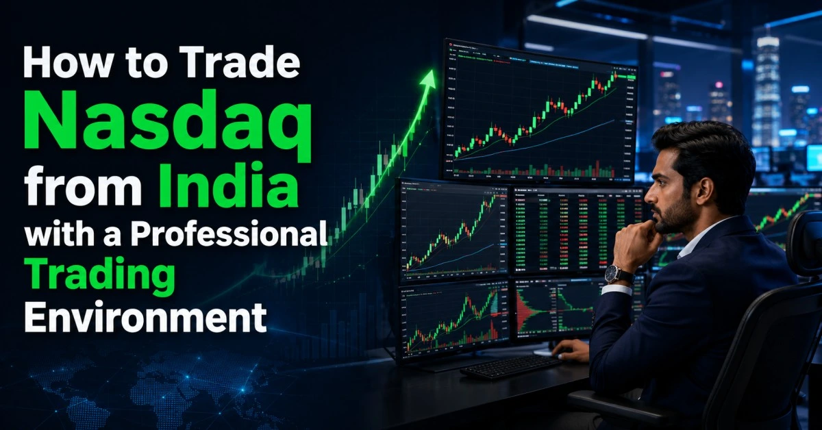 Professional trading desk setup in India for live Nasdaq trading environment
