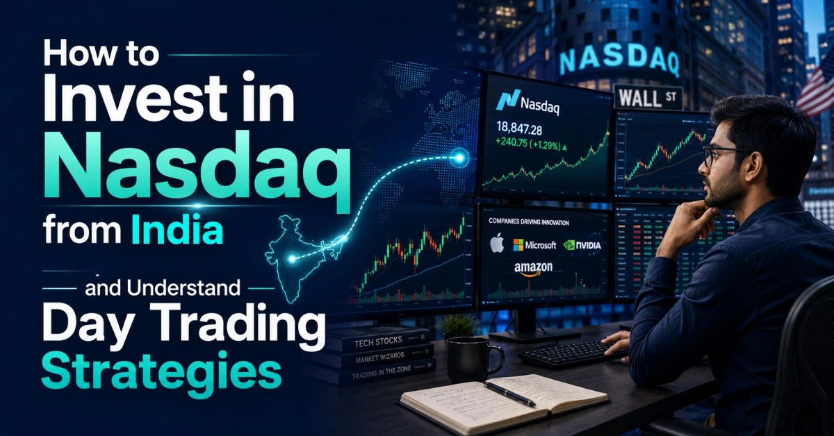 Indian trader analyzing Nasdaq market charts and day trading strategies from India