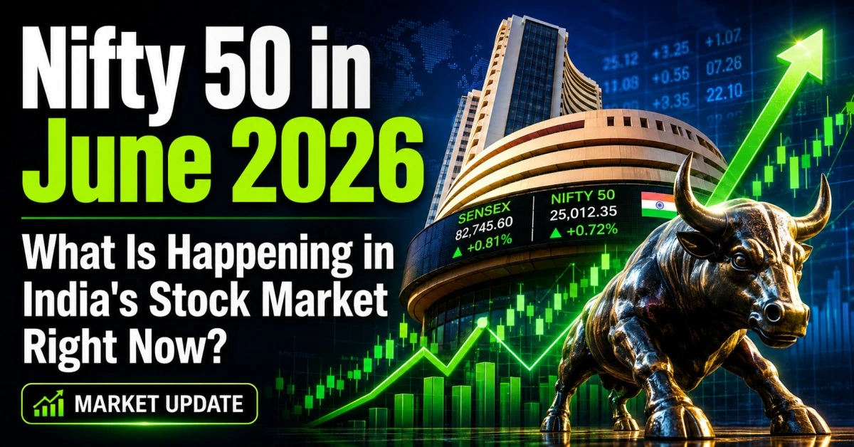 Nifty 50 stock market index chart showing June 2026 performance and sector weightage breakdown on NSE