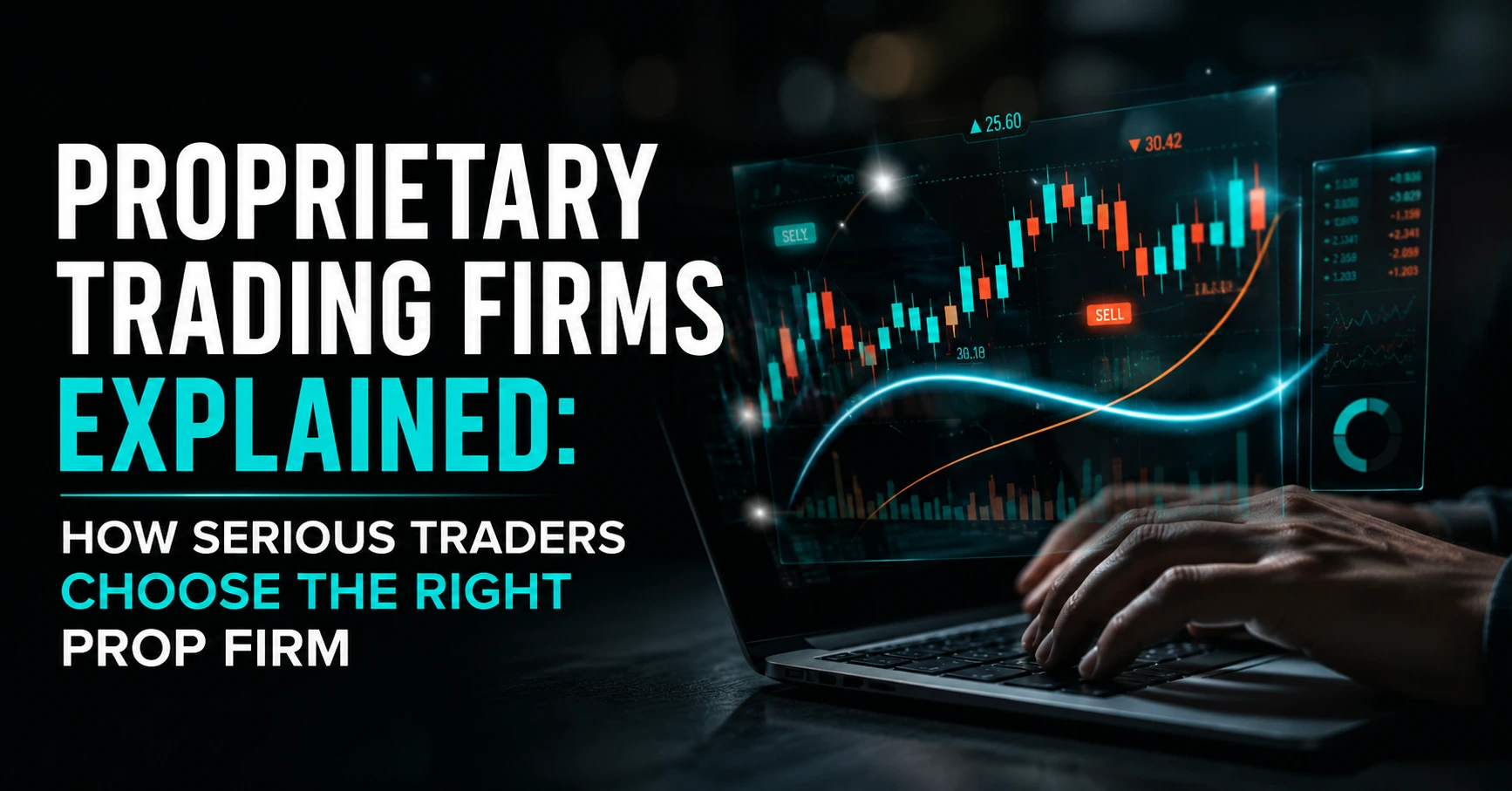 Proprietary trading firms explained with digital trading charts and laptop showing how serious traders choose the right prop firm