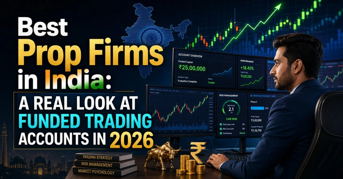 Indian trader comparing funded account and instant funding prop firm options on a trading screen