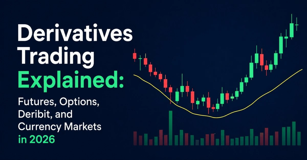 Trader analyzing futures and options charts for currency and crypto derivatives trading