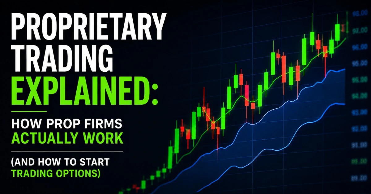 Trader analyzing charts on a prop trading firm trading floor while learning how to trade options